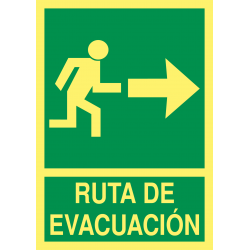 Cartel Fotoluminiscente Ruta de Evacuación - Flecha Derecha