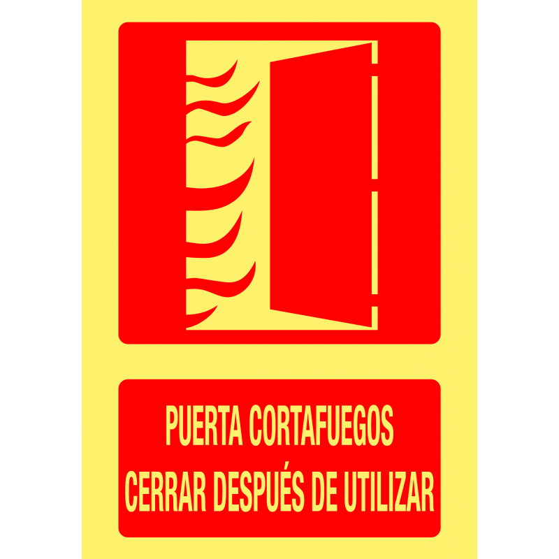 Cartel Fotoluminiscente Puerta Cortafuegos - Cerrar Después de Utilizar