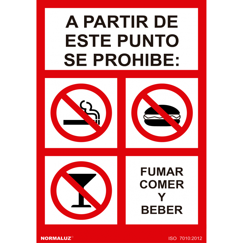 Cartel A Partir de Este Punto Se Prohibe: Fumar, Comer y Beber - PVC Tamaño A4
