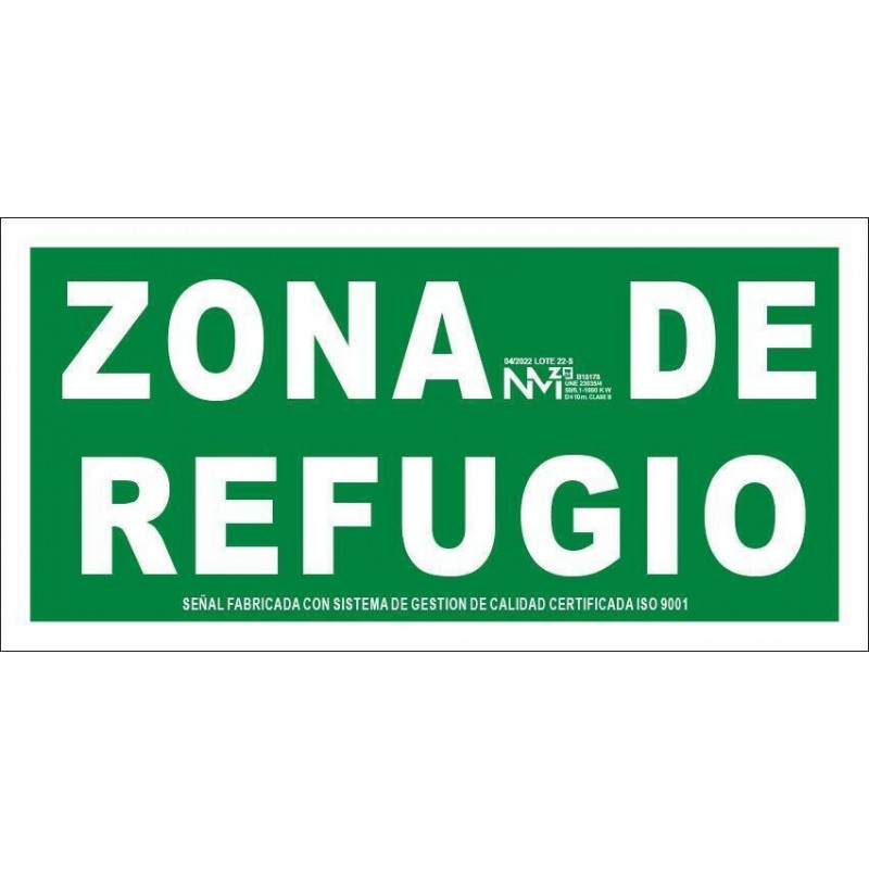 SEÑAL Fotoluminiscente EV ZONA DE REFUGIO - UNE 23035 - Tamaño 150x300mm