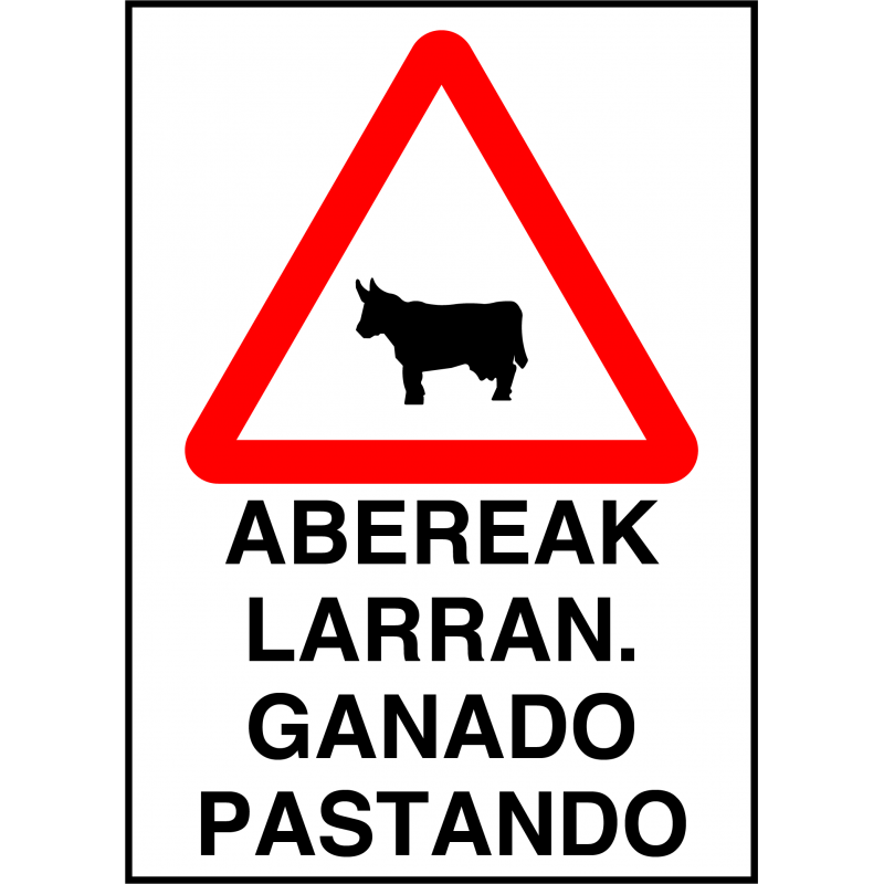 Cartel Peligro Ganado Pastando / Abereak Larran - Español / Euskera