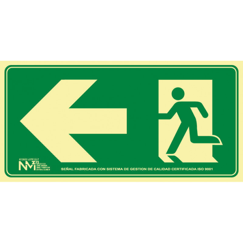 Señal Fotoluminiscente Evacuación Flecha Izquierda 32x16cm UNE 23035/4