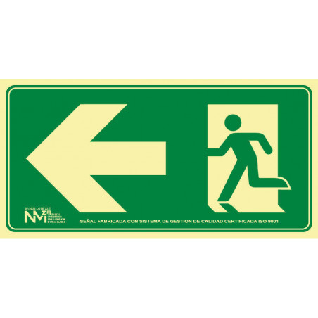 Señal Fotoluminiscente Evacuación Flecha Izquierda 32x16cm UNE 23035/4