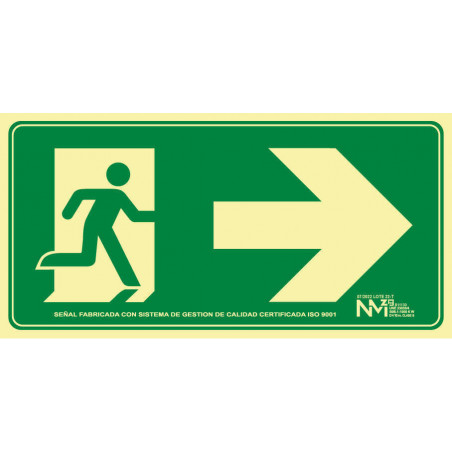 Señal Fotoluminiscente Evacuación Flecha Derecha 32x16cm UNE 23035/4