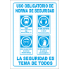 Cartel Uso Obligatorio de Normas de Seguridad - Mascarilla, Acústica, Gafas, Guantes