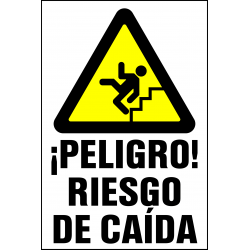 Señal ¡Peligro! Riesgo de Caída por Escalera- Tamaño A4