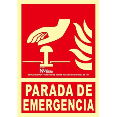 Señal Fotoluminiscente Parada de Emergencia UNE 23035 - Tamaño A4