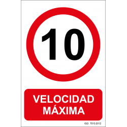 Cartel Velocidad Máxima 10Km/h ISO 7010:2012 - Tamaño A4