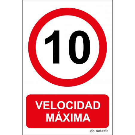 Cartel Velocidad Máxima 10Km/h ISO 7010:2012 - Tamaño A4