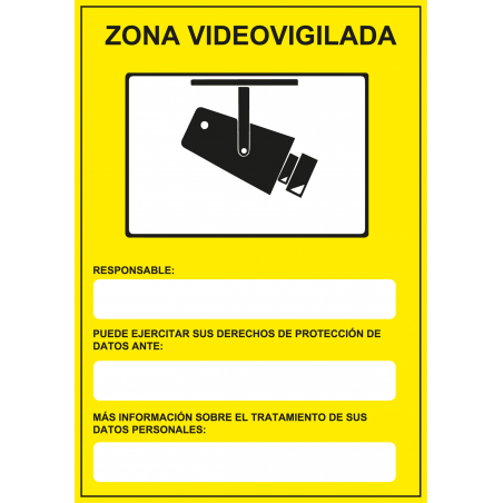 Cartel Zona Vídeo Vigilada - Datos Empresa - Tamaño A4