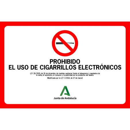 Señal Prohibido el Uso de Cigarrillos Electrónicos - Andalucía - Tamaño A4