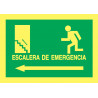 Cartel Fotoluminiscente Escalera de Emergencia con texto. Flecha, Izquierda. Piso Superior, indicado