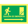 Cartel Fotoluminiscente Escalera de Emergencia con texto. Flecha, Derecha. Piso Superior, indicado