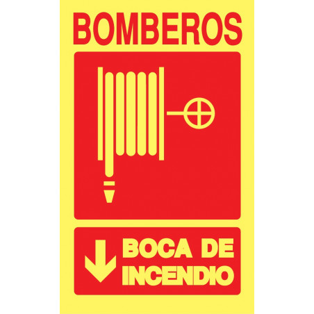 Cartel Fotoluminiscente Bomberos. Boca de Incendio