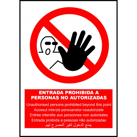Cartel Entrada Prohibida a Personas No Autorizadas - Multilenguaje
