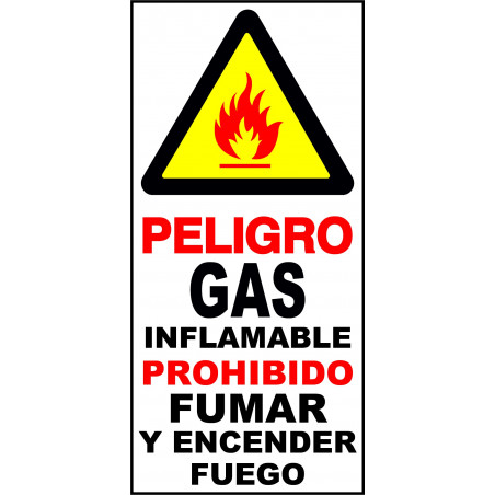 Cartel Peligro Gas Inflamable Prohibido Fumar y Encender Fuego